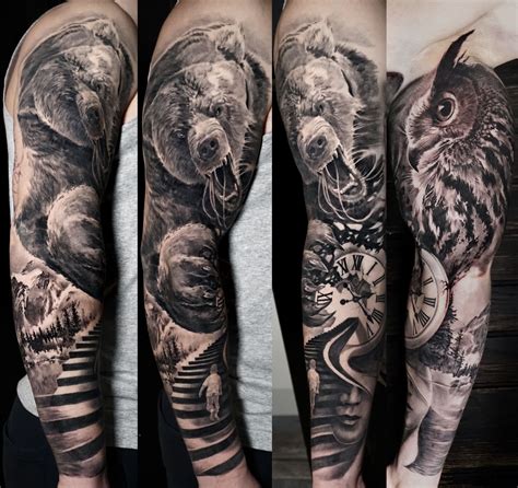 black and gray full sleeve tattoos